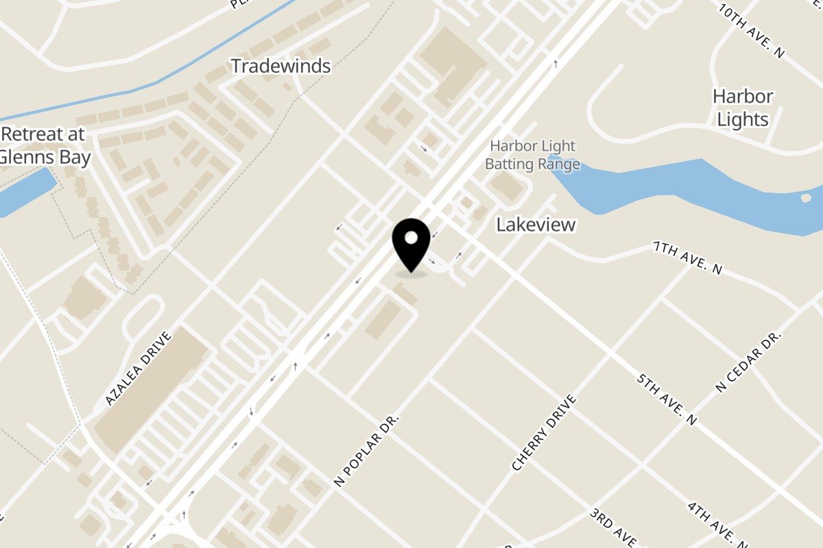 Map showing the location of Surf Dawgs Grill on 421 US-17 BUS in Surfside Beach
